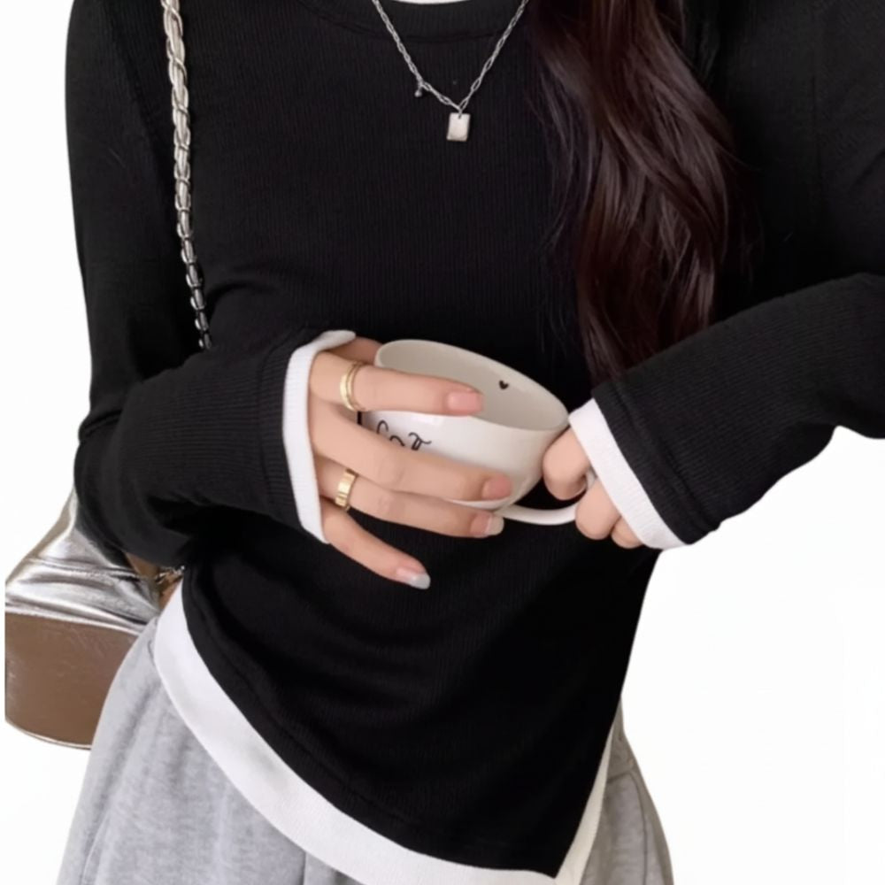 Top Contrasté – Coupe Cintrée Élégante